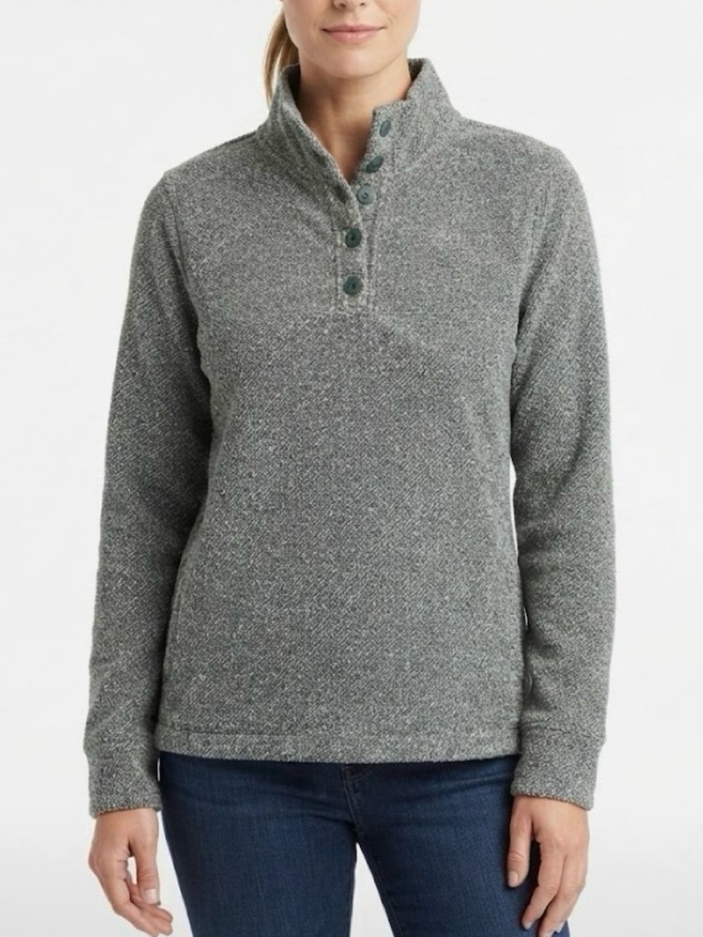 Eddie Bauer Women's Green Fleece Snap Mock Neck Pullover Jacket Size M